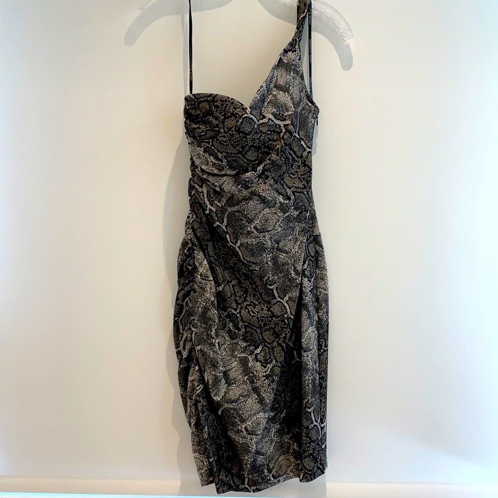 Andrew Marc Snake Print One Shoulder Dress NWT